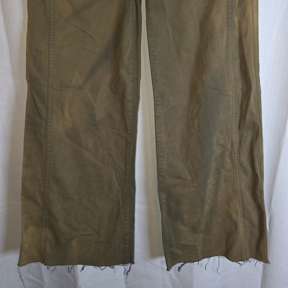 Pistola Army Green Highwaisted Wide Leg Cropped Pants 24 Raw Hem Faded - Picture 4 of 13